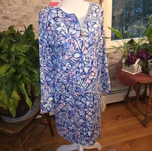 NWT Stella Parker UPF 50 Blue and Pink Long Sleeve Dress